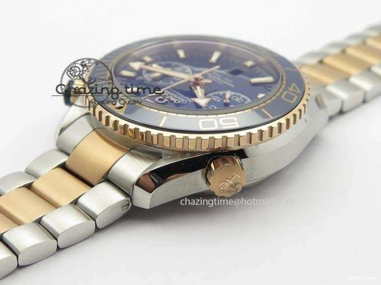 0209 FlexibleFit Seamaster Professional Chrono SS RG Blue Ceramic Blue Dial On SS RG Bracelet A 8211
